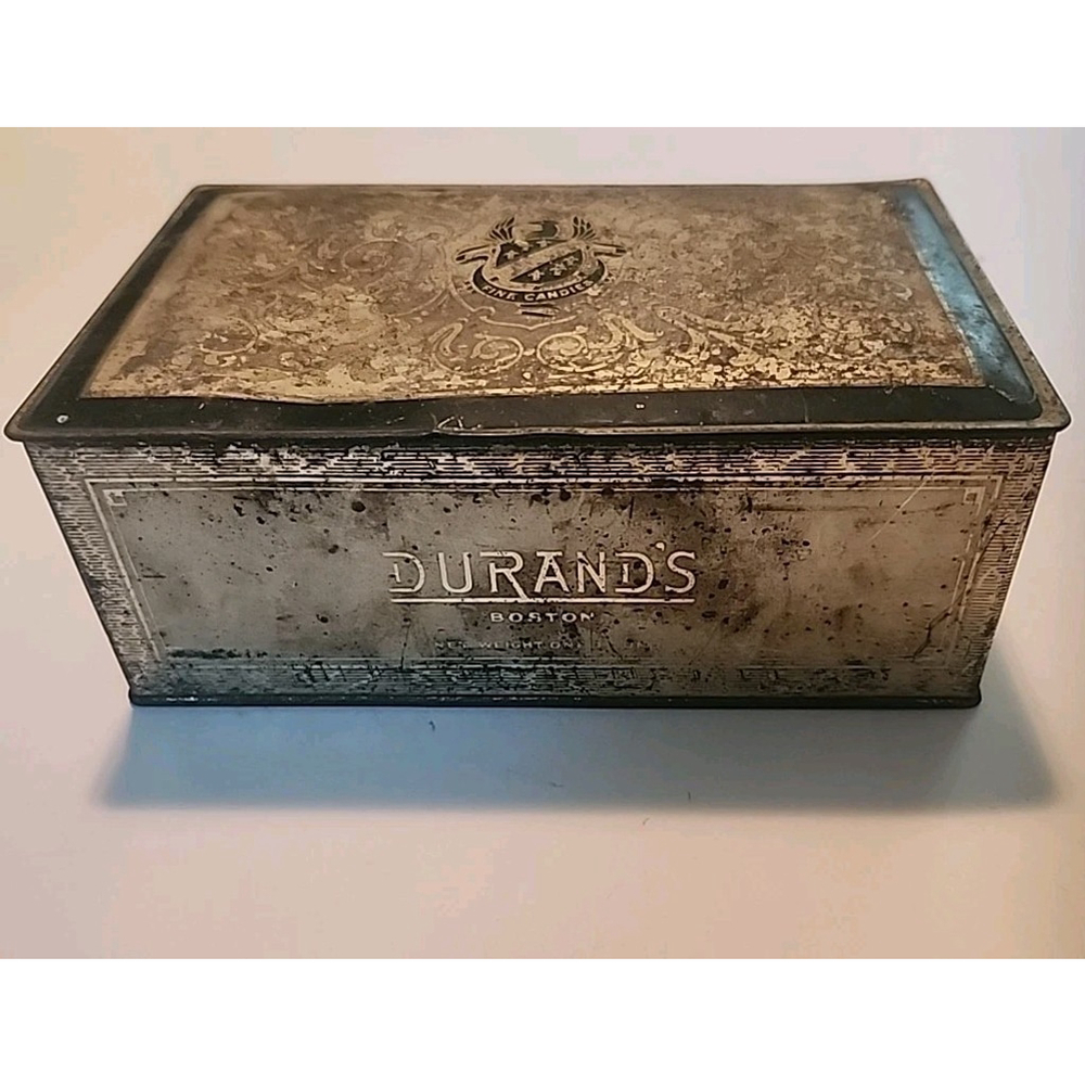 Antique 1920's Durand's Fine Candies Boston USA Tin 1LB Chocolate Box 4X7